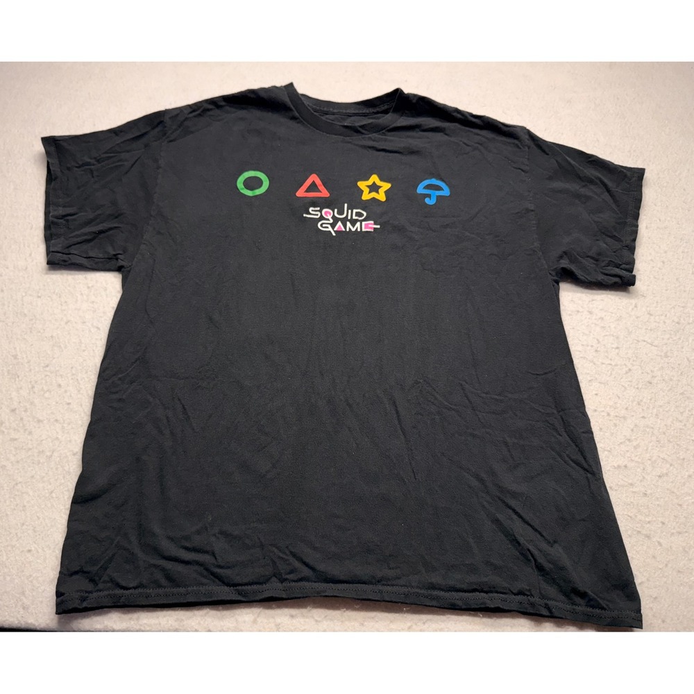Netflix Squid Game Mens XL Black Graphic T-Shirt Symbols Logo Cotton Tee